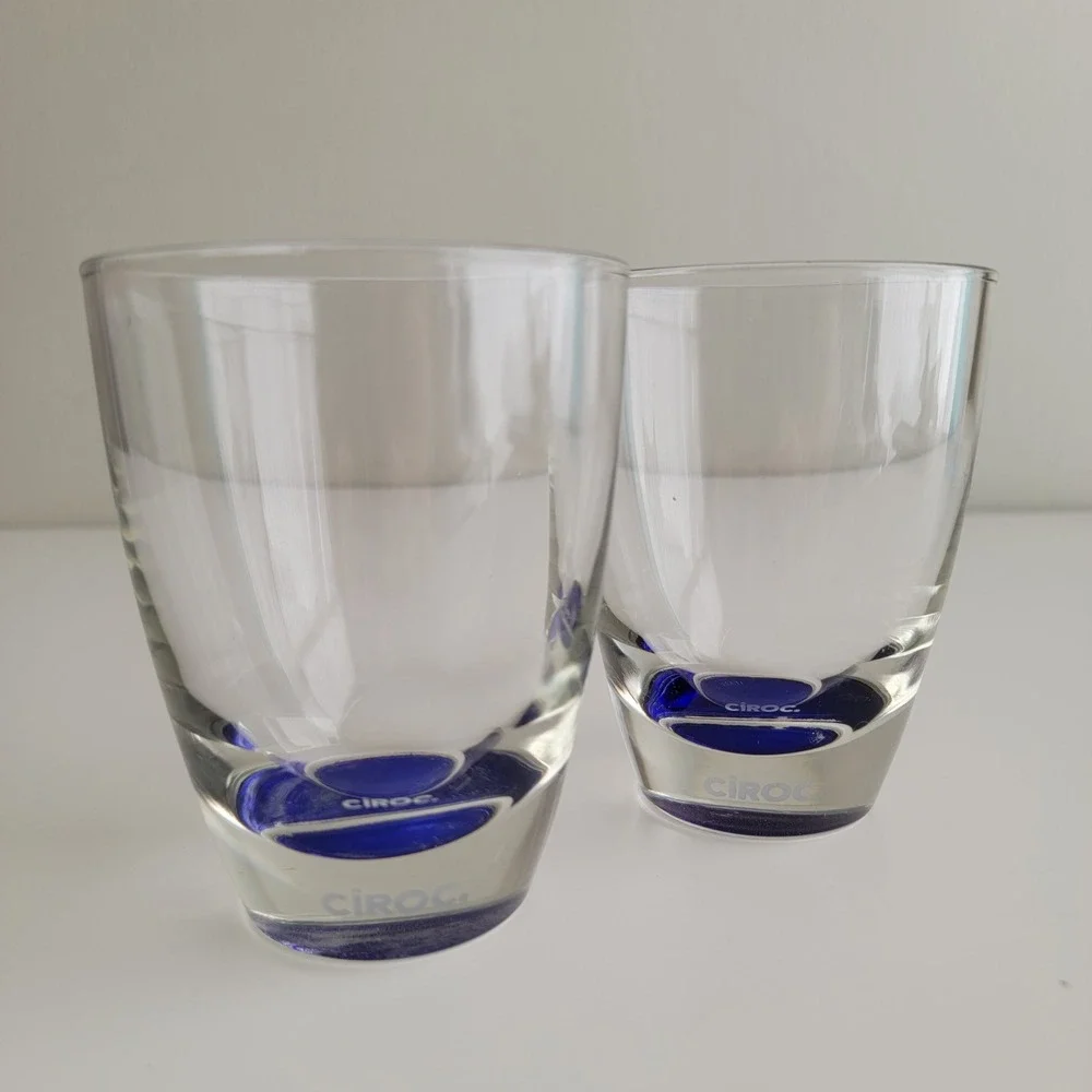 Ciroc Vodka‎ Rocks Glasses Set of 2 Blue Base Italy Excellent Barware
